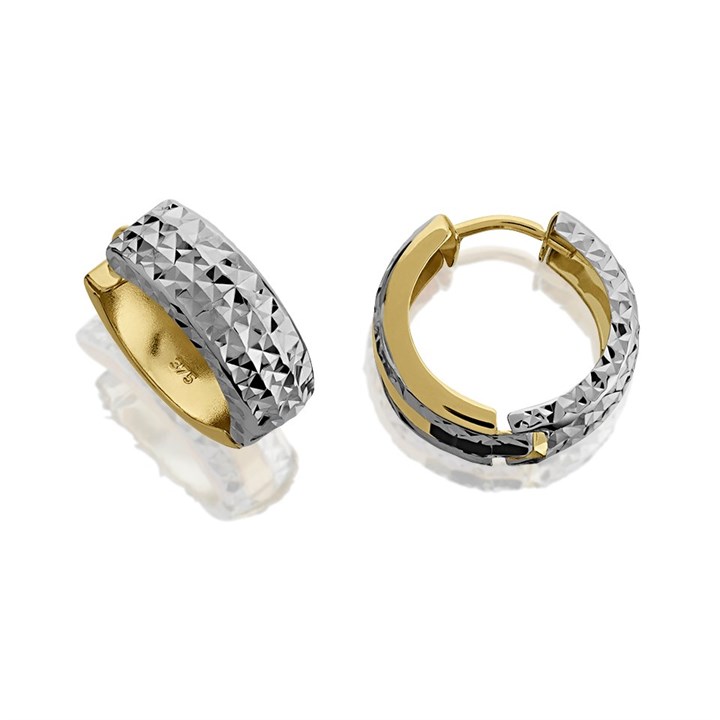 9ct Gold Two Colour Reversible Hoop Earrings - 14mm - G41144