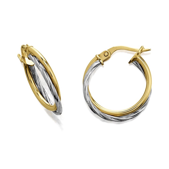 9ct Two Colour Gold Double Hoop Earrings - 18mm - G41145