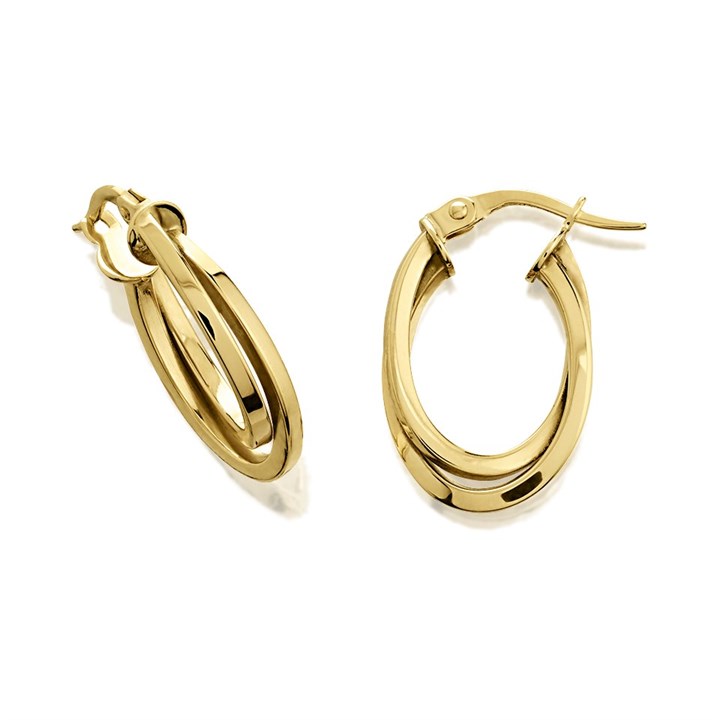 9ct Gold Double Oval Hoop Earrings - 20mm - G41146