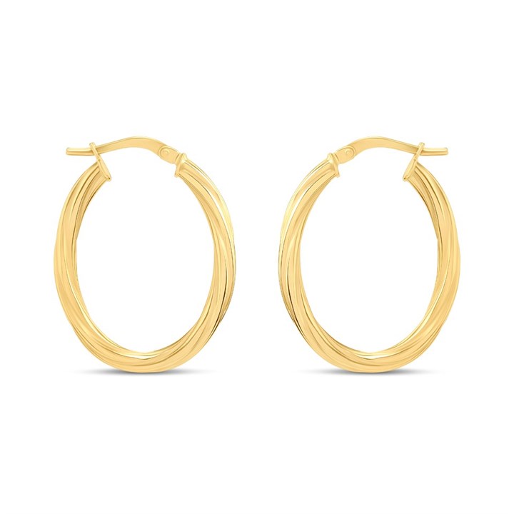 9ct Gold Oval Twist Hoop Earrings - G41179