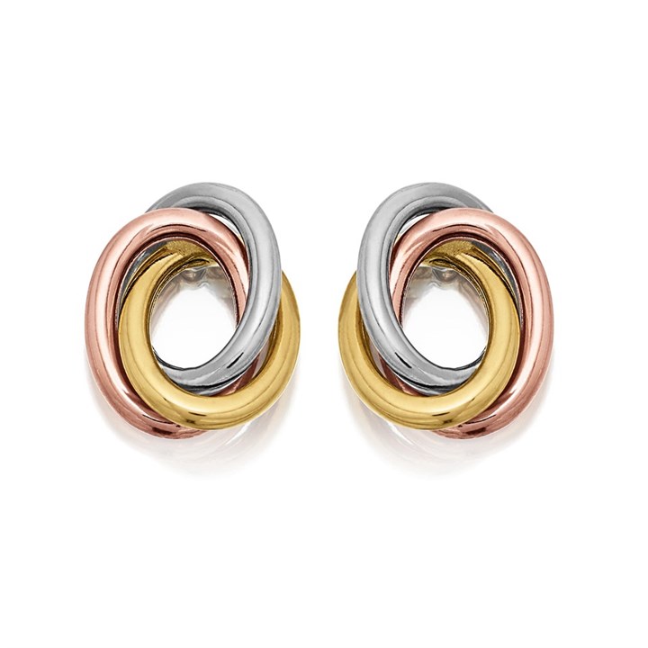 9ct Gold Three Colour Entwined Oval Stud Earrings - 9mm - G4641