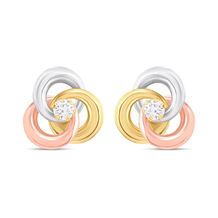 9ct Three Colour Gold Cubic Zirconia Knot Earrings - G4661