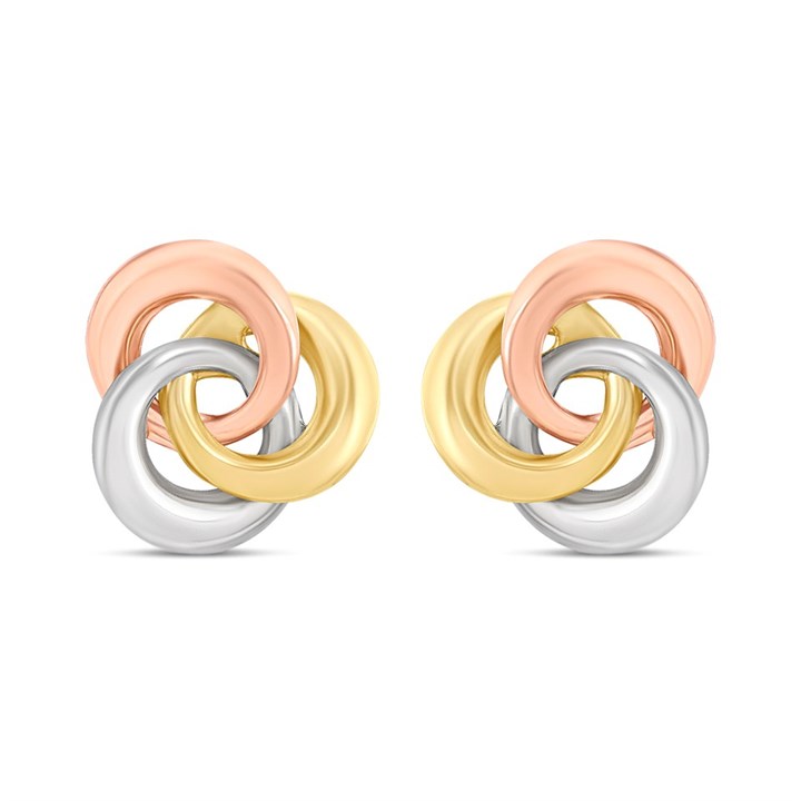 9ct Three Colour Gold Interlocking Circle Stud Earrings - G4662