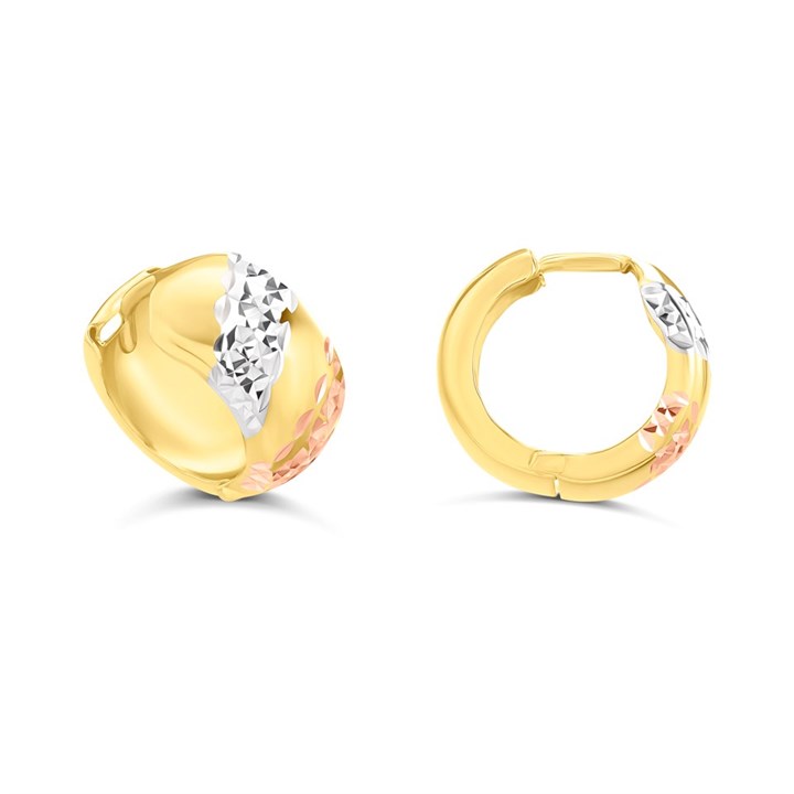 9ct Gold Three Colour Diagonal Hoop Earrings - G4928