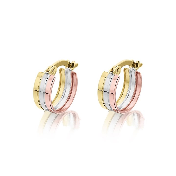 9ct Three Colour Gold 4.5mm Wide Hoop Earrings - G4929