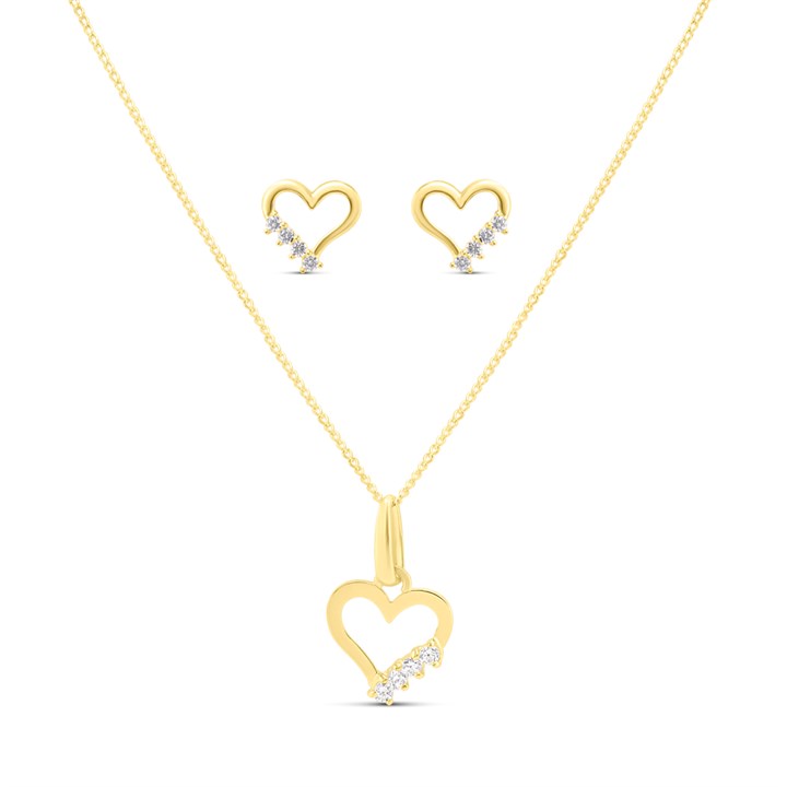 9ct Gold Heart CZ Pendant And Earring Set - G5021