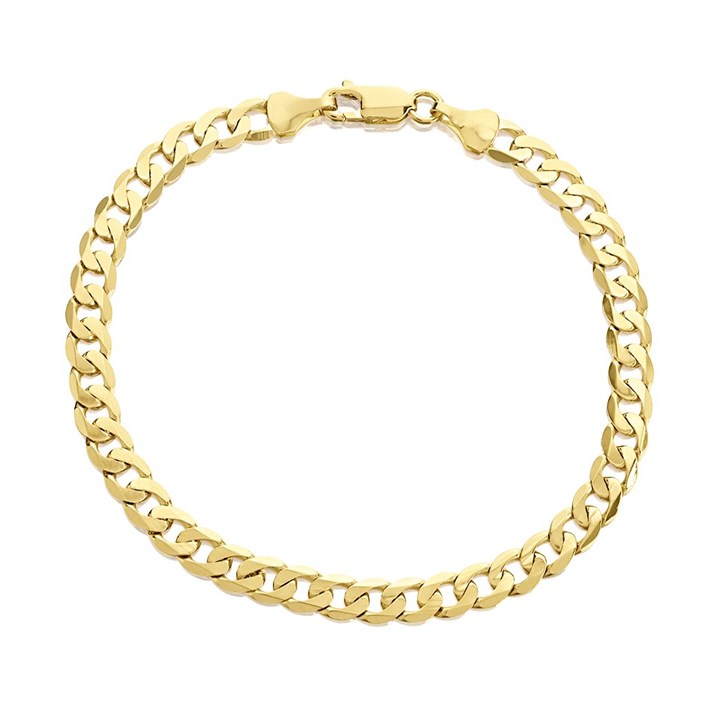 9ct Gold 5mm Wide Diamond Cut Curb Bracelet - 8in - G5669