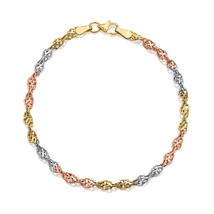 9ct Gold Three Colour Spiga Bracelet - 7.5in - G64105