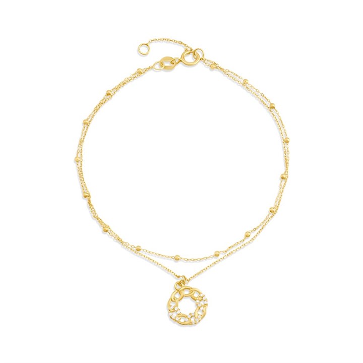9ct Gold Curb Style CZ Two Row Bracelet - G64114