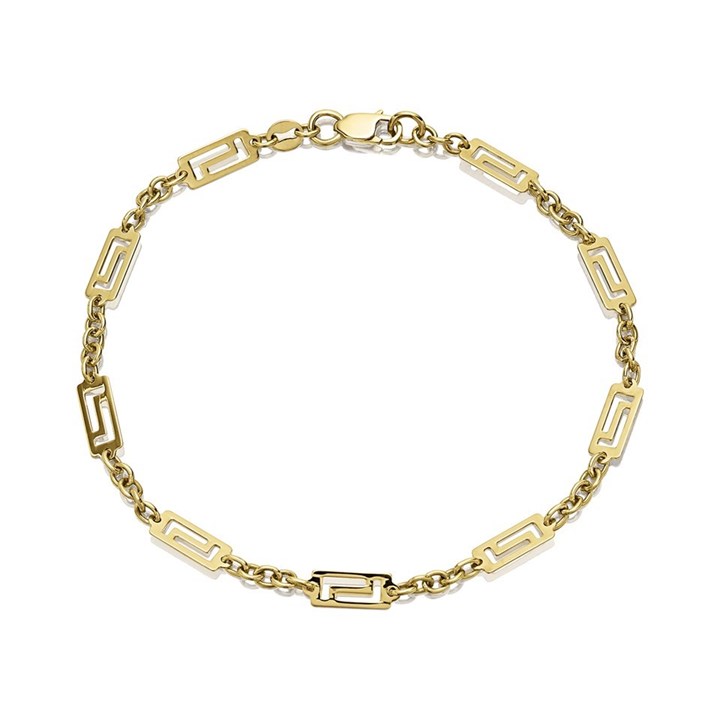 9ct Gold Greek Key Belcher Bracelet - 7.5in - G6454