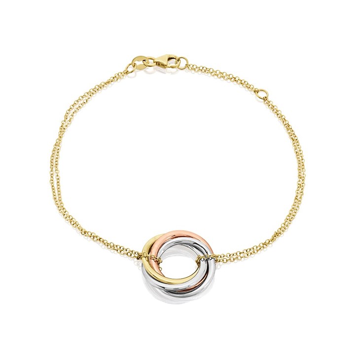 9ct Gold Three Colour Entwined Circle Bracelet - 7.5in - G6477