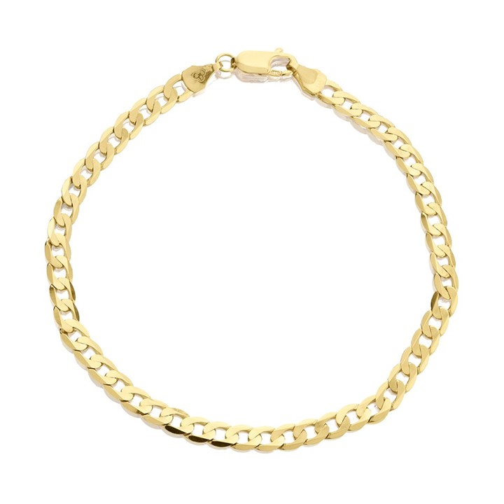 9ct Gold 4mm Wide Flat Curb Bracelet - 8in - G6499