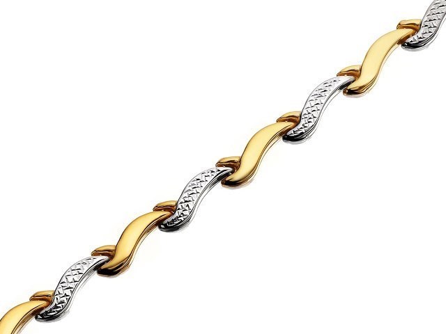 9ct Two Colour Gold Wave Link Bracelet - 7.5in - G6505