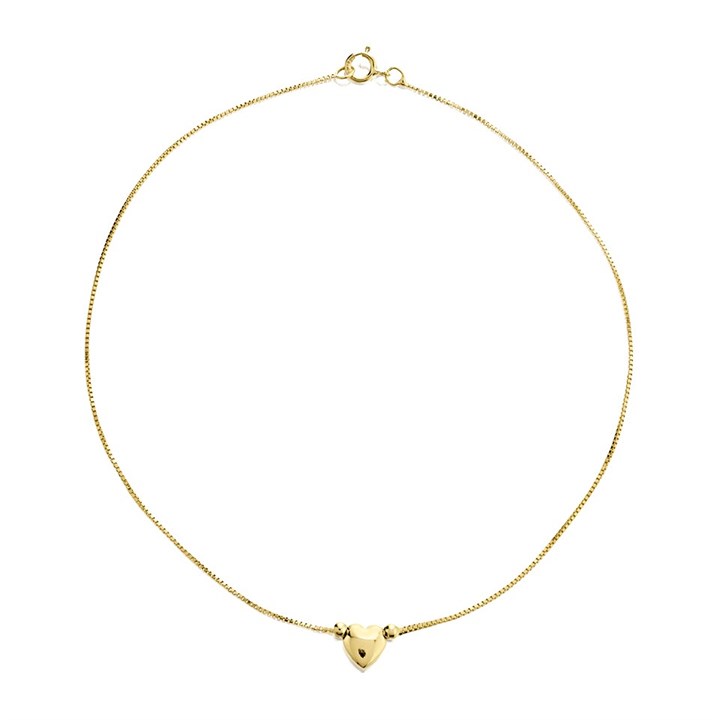 9ct Gold Heart Charm Anklet - 9.5in - G7923