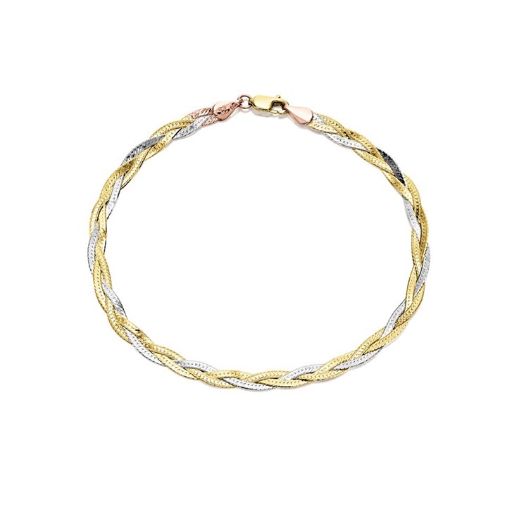 9ct Two Colour Gold Plaited Herringbone Bracelet - 7.5in - G8015