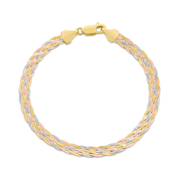 9ct Gold Three Colour 6mm Wide Herringbone Bracelet - 7.5in - G8018