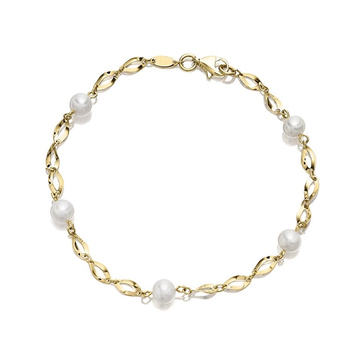 9ct Gold Open Link Cultured Freshwater Pearl Bracelet - 7.5in - G8330