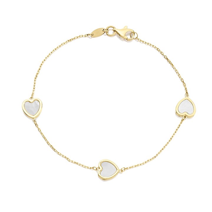 9ct Gold Mother Of Pearl Heart Bracelet - 7.5in - G8346