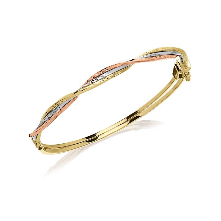 9ct Three Colour Gold Twisted Bangle - G8458