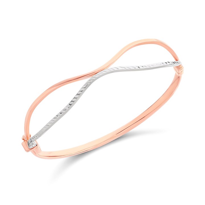 9ct Rose and White Bar Bangle - G8464