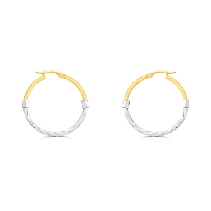 Bonded Silver And 9ct Gold Twist & Tube Hoop Earrings - G9935