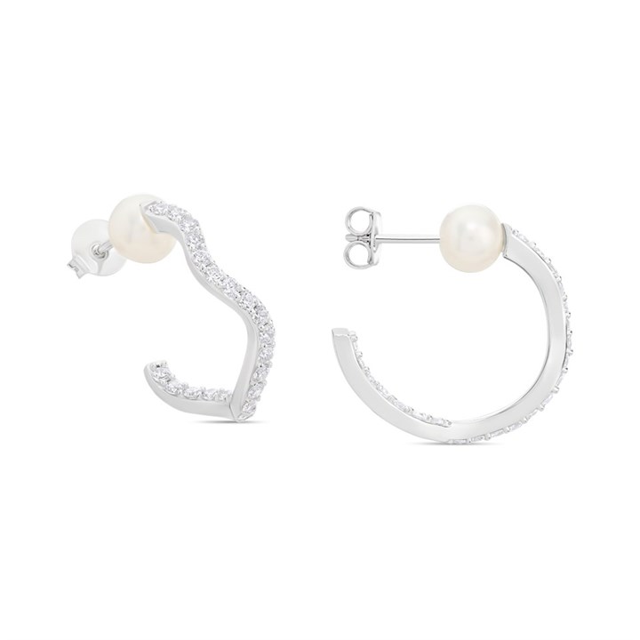 Sif Jakobs Ponza Creolo Grande CZ And Pearl Earrings - J02188