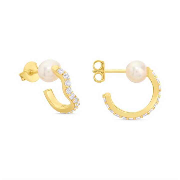 Sif Jakobs Ponza Creolo Medio CZ And Freshwater Pearl Earrings - J02206