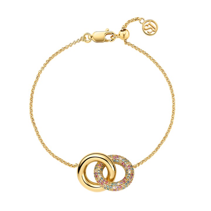 Sif Jakobs Gold Tone Silver Carrara Double Circle Multi Colour CZ Bracelet - J02225