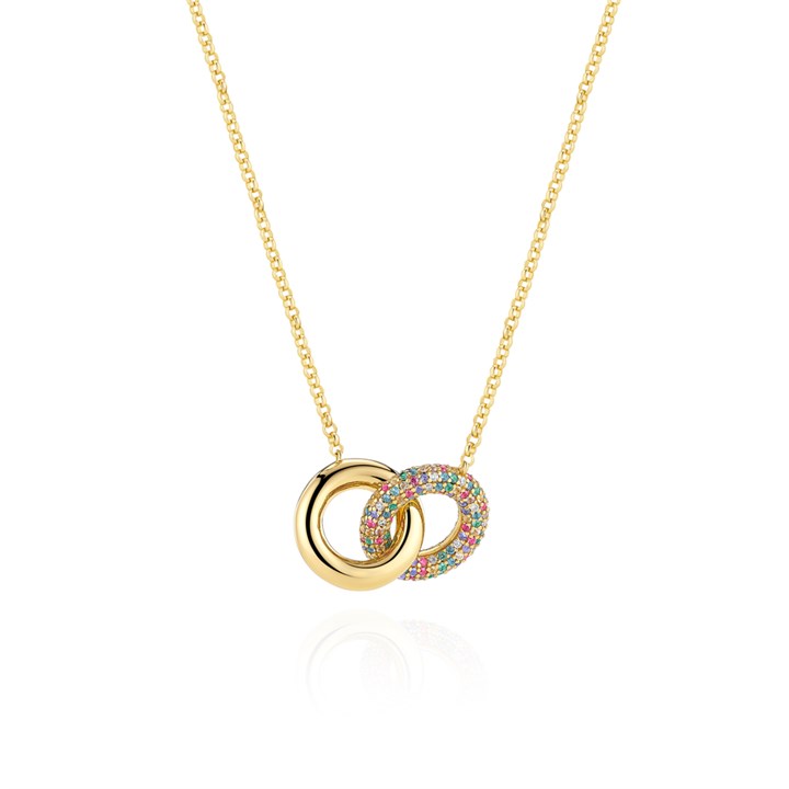 Sif Jakobs Gold Plated Silver Carrara Double Circle Multi Coloured CZ Necklace - J02226