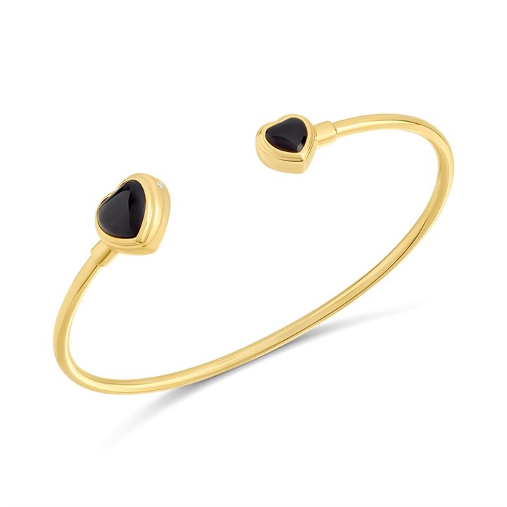Hot Diamonds Gold 18ct Gold Plated Diamond And Onyx Heart Bangle - J0301