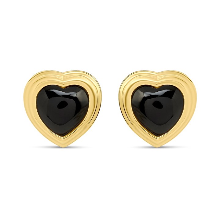 Hot Diamonds Gold 18ct Gold Plated Onyx Heart Stud Earrings - J0307
