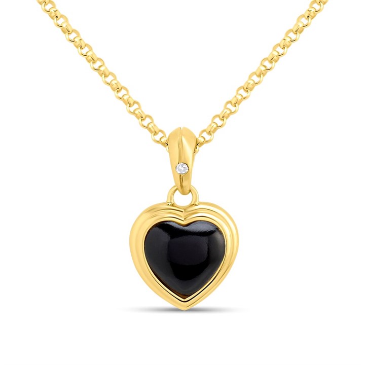 Hot Diamonds Gold 18ct Gold Plated Onyx Heart Necklace - J0322