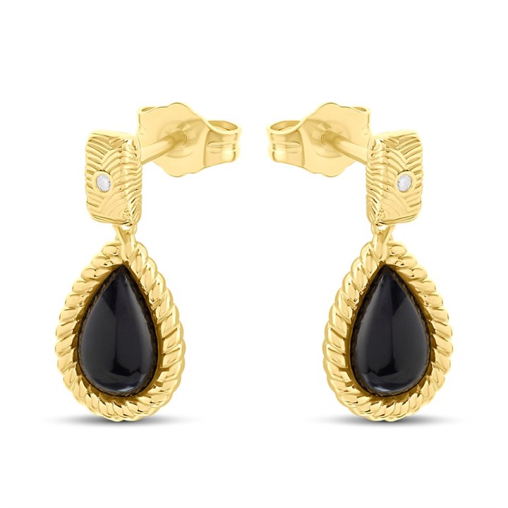 Hot Diamonds 18ct Gold Plated Black Onyx Teardrop Earrings - J0327