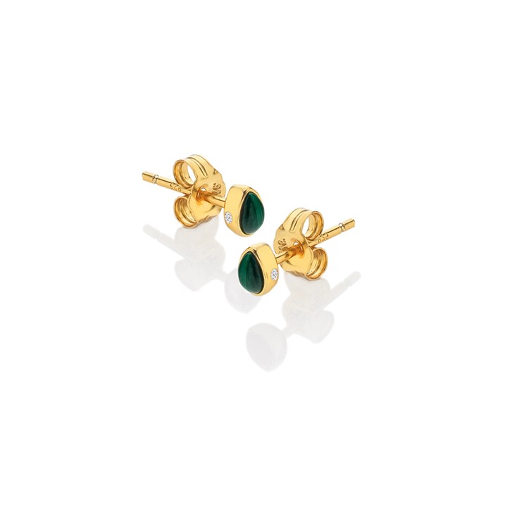 Hot Diamonds Gold 18ct Gold Plated Diamond Revive Malachite Teardrop Stud Earrings - J0329