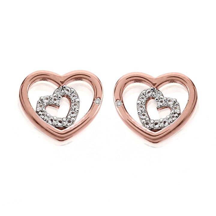 Hot Diamonds DE549 Rose Gold Plated Silver Diamond And White Topaz Stud Earrings - J0418