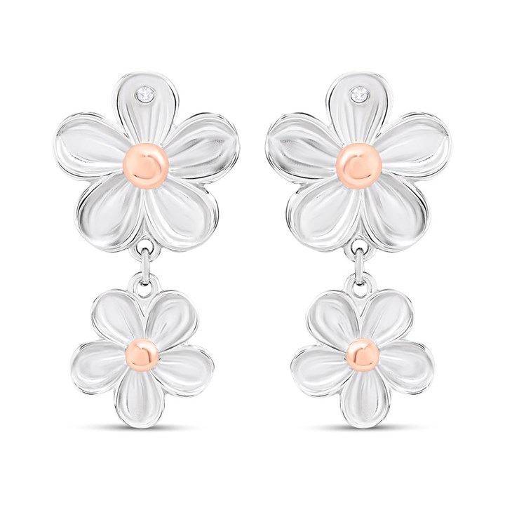 Hot Diamonds Silver &And Rose Gold Plated Forget Me Not Earrings - J0448