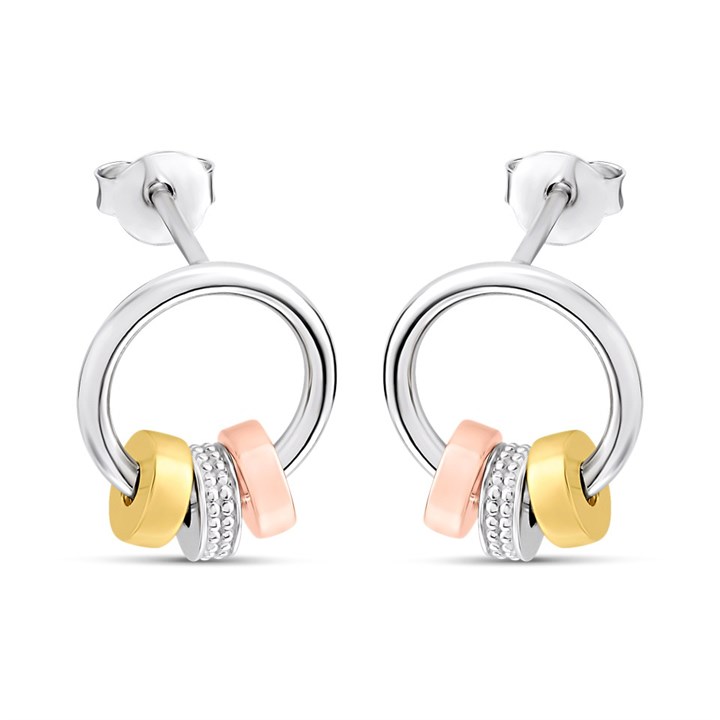 Hot Diamonds Silver And Gold Plated Trio Barrel Earrings - J0451