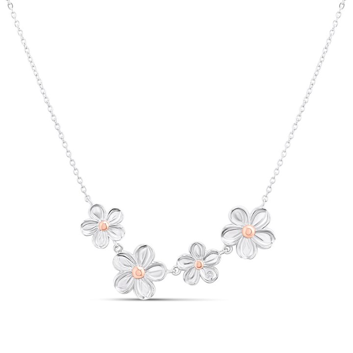 Hot Diamonds Silver And Rose Gold Plated Forget Me Not Necklace - J0452