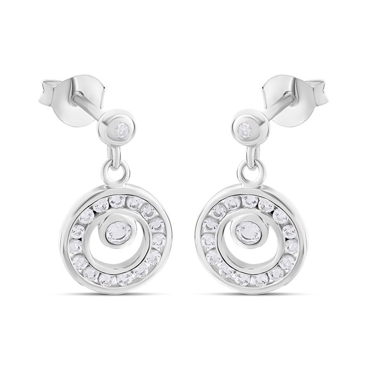Hot Diamonds Silver Orbit White Topaz Drop Earrings - J0464