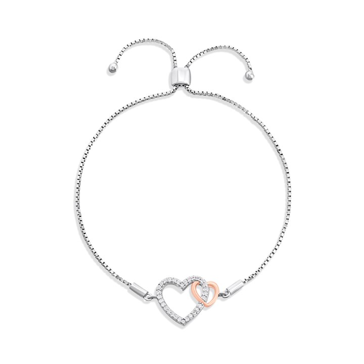 Hot Diamonds Silver And Rose Gold Plated Togetherness Heart Bracelet - J0466