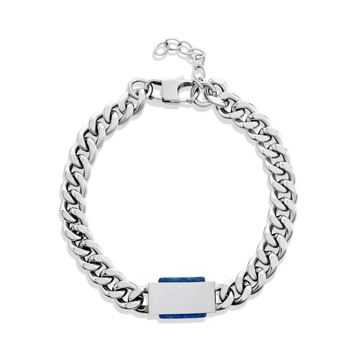 Stainless Steel Curb Lapis ID Bracelet - J1810