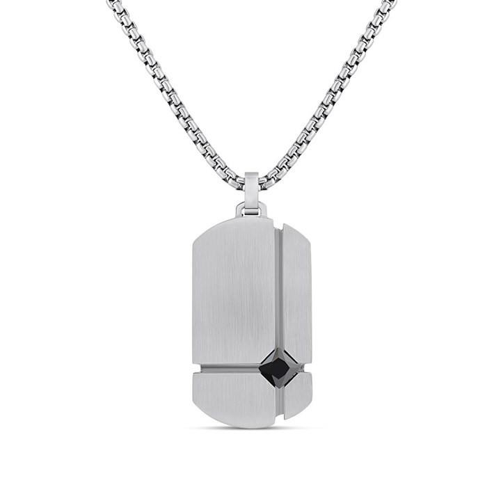 Stainless Steel Black CZ ID Necklace - J1814