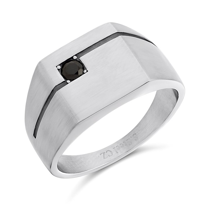 Stainless Steel Black CZ Ring (Sizes T,V,X,Z only) - J1815