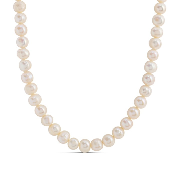 Silver Pearl Semi-Round 6-7mm Strand Necklace- 18" - J3010