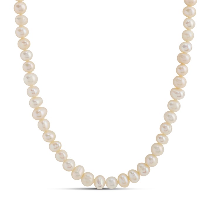 Silver Pearl Semi-Round 5mm Strand Necklace- 17" - J3018