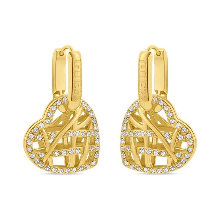 GuessUBE03098YG Gold Tone Heart Cage Huggie Earrings - J42283