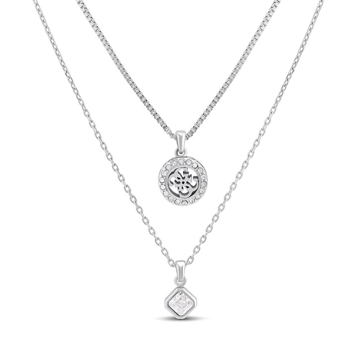 Guess JUBN04159JWRHT/U Silver Tone Crystal Double Layer Necklace - J42360