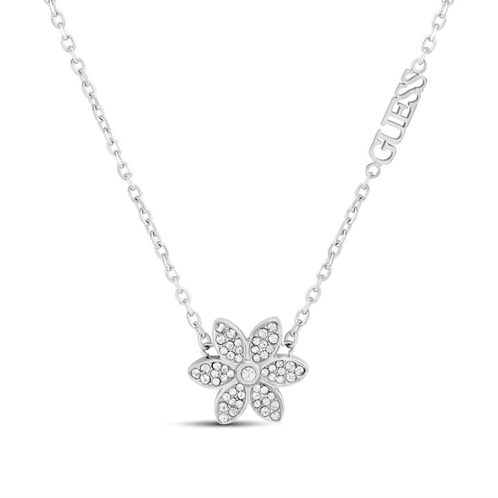 GUESS JUBN04146JWRHT/U Silver Tone Crystal Flower Necklace - J42364