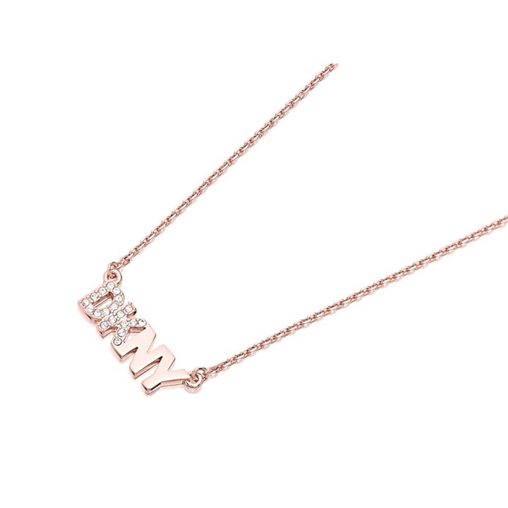 DKNY 60559644-9DH Rose Tone Crystal Logo Necklace - J4622