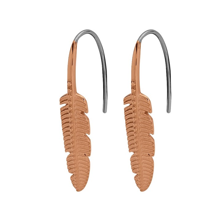 Fossil JF03668791 Rose Tone Feather Hook Wire Earrings - J49282